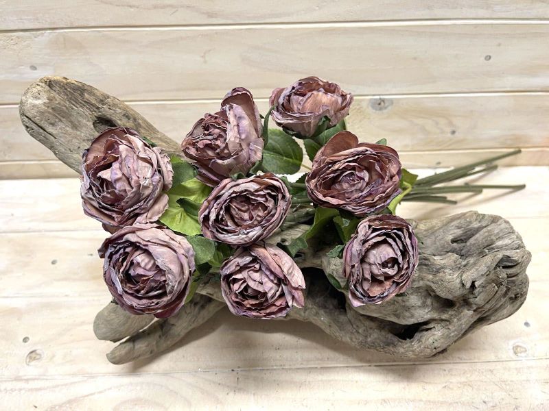 Artificial rose stem bundle in coffee hue, featuring a dry look for elegant, maintenance-free home decor and centerpieces.