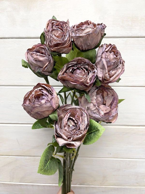 Artificial rose stem bundle in coffee hue, perfect for rustic decor and maintenance-free arrangements.