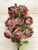 Rust-colored artificial rose stem bundle, showcasing realistic details for elegant home decor without upkeep.