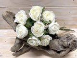 Artificial white rose stem bundle with a dry, rustic look, perfect for elegant home decor and floral arrangements.