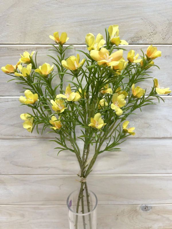 Bright yellow artificial dogwood bundle with lifelike flowers, perfect for home decor, weddings, or special events.