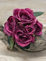 Lifelike purple artificial rose posies for elegant home decor and versatile styling, mimicking real flowers without upkeep.