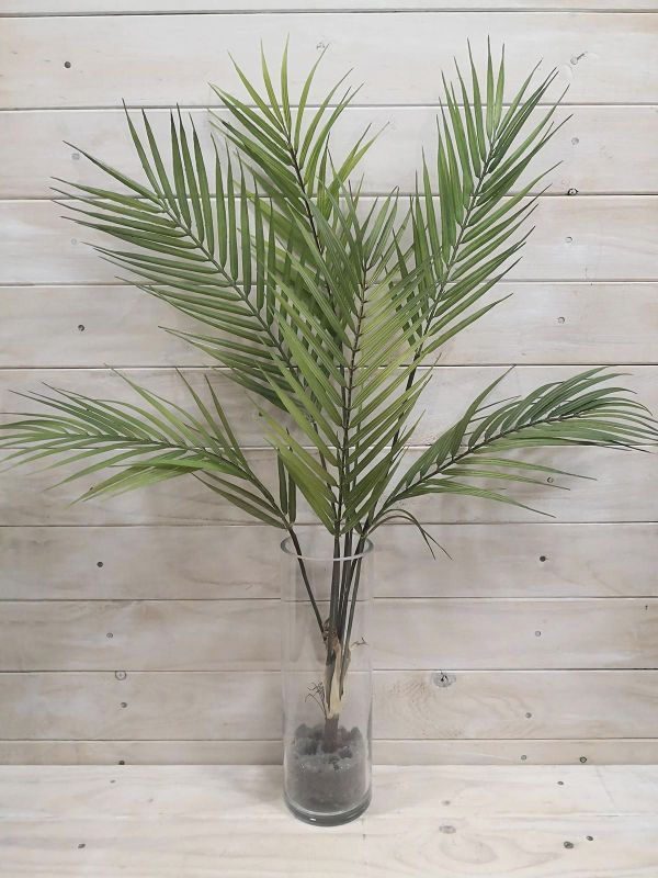 Lifelike 116cm high artificial palm bush in vibrant green, perfect for indoor and outdoor tropical decor without maintenance.