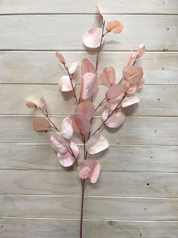 Artificial large round eucalyptus spray in pink, featuring lush, vibrant leaves ideal for elegant home decor arrangements.