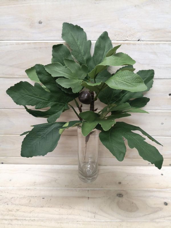Lifelike artificial fig plant with vibrant green leaves and realistic fig fruits, perfect for low-maintenance indoor decor.