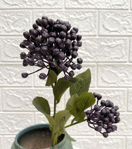 Vibrant purple artificial seed spray, perfect for home decor and floral arrangements, requiring no maintenance.