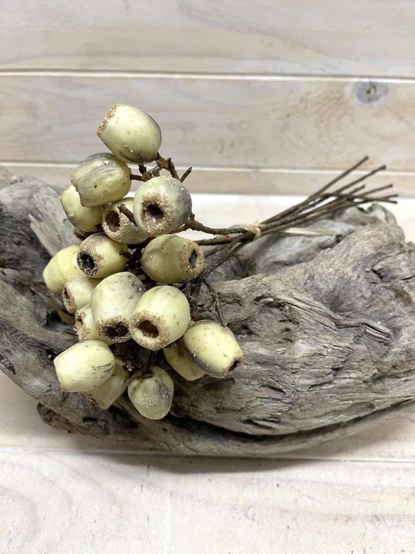 Artificial cream eucalyptus nut bundle, perfect for elegant decor and lasting greenery without maintenance.
