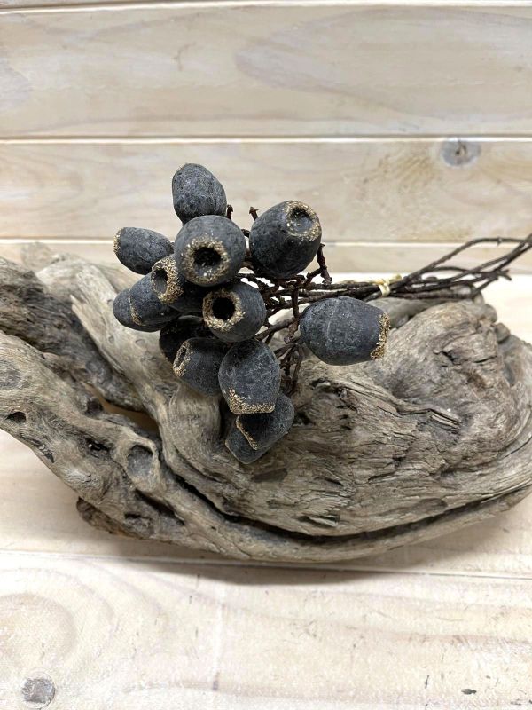 Elegant black artificial eucalyptus nut bundle, perfect for versatile home décor and year-round styling.