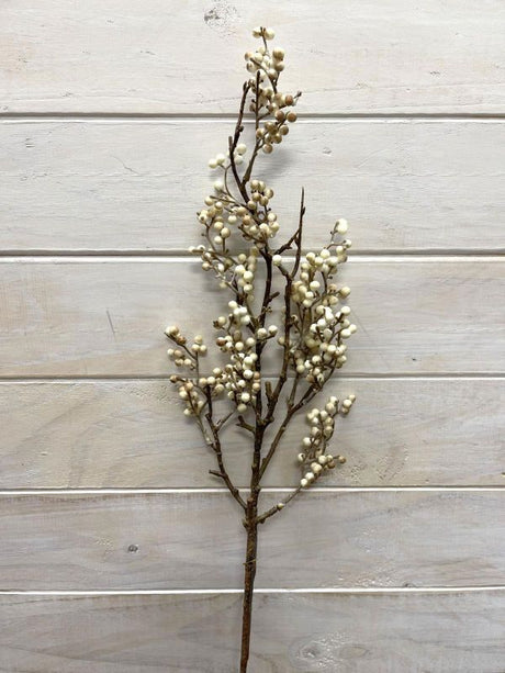 Cream Artificial Mini Berry Spray showcasing realistic berries, perfect for enhancing floral arrangements and home decor.