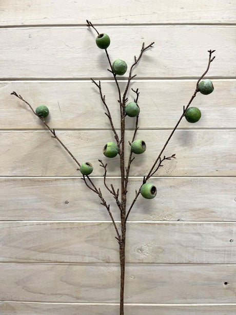 Lifelike green artificial eucalyptus nut spray, perfect for elegant home decor and versatile floral arrangements.