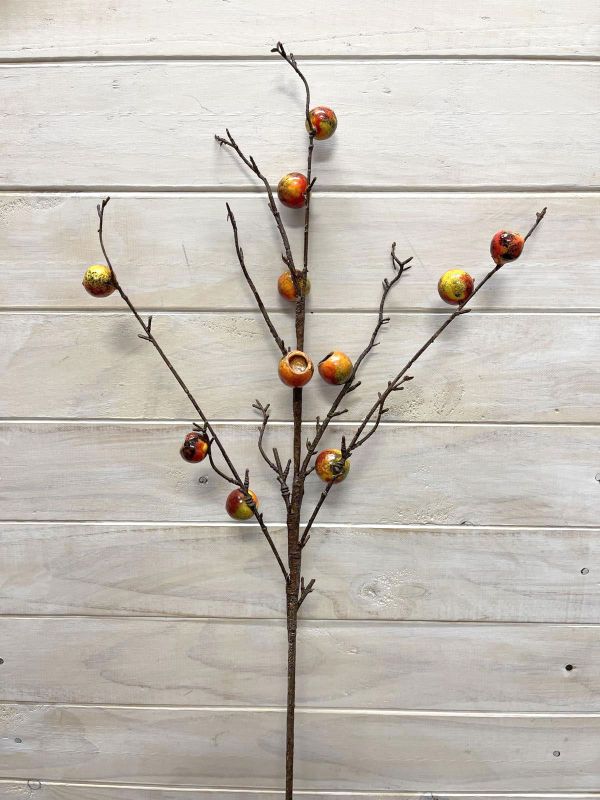 Vibrant orange artificial eucalyptus nut spray, perfect for stylish home decor and floral arrangements.