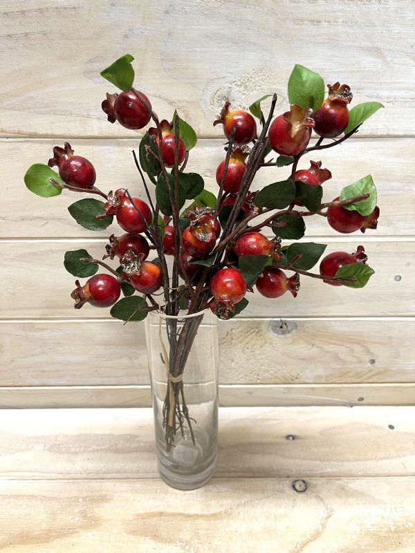 Vibrant red artificial rosehip bundle, perfect for home decor and floral arrangements, offering a lifelike and maintenance-free look.