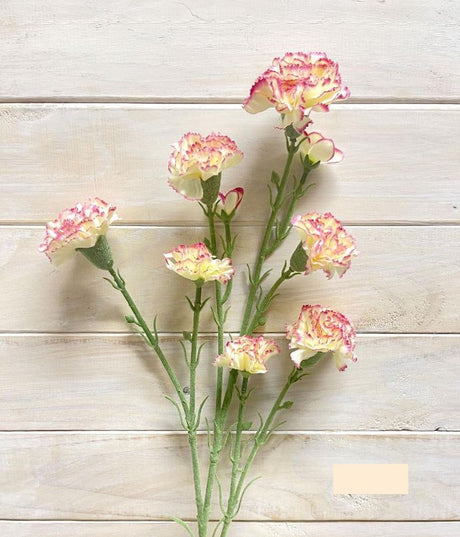 Artificial carnation stem in cream and pink, perfect for elegant home decor and floral arrangements.