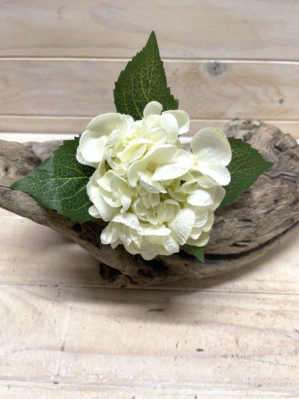 Artificial white hydrangea cut stem, ideal for elegant floral arrangements and home decor, offering lasting beauty without upkeep.