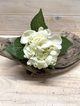Artificial white hydrangea cut stem, ideal for elegant floral arrangements and home decor, offering lasting beauty without upkeep.