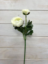Lifelike white artificial ranunculus stem with a delicate bud, perfect for elegant, low-maintenance decor.