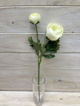 Lifelike white artificial ranunculus stem with bud, perfect for elegant, low-maintenance floral decor.