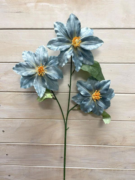 Vibrant teal artificial flower spray with three realistic blooms, perfect for elegant home décor and low-maintenance arrangements.