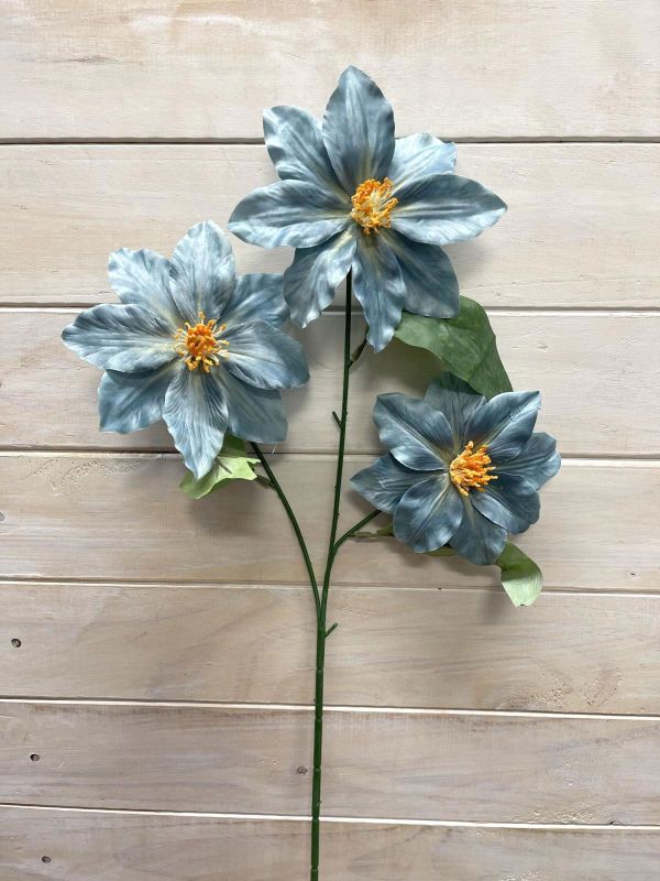 Vibrant teal artificial flower spray with three realistic blooms, perfect for elegant home décor and low-maintenance arrangements.