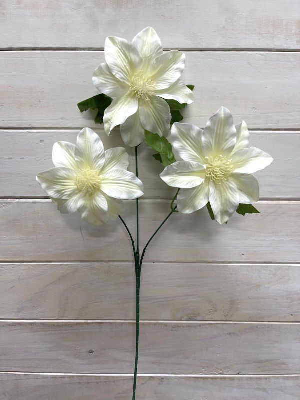Elegant white artificial flower spray with three lifelike blooms, perfect for home decor and low-maintenance styling.