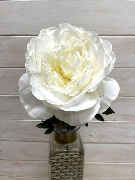 Large white artificial peony stem showcasing realistic design, perfect for elegant home decor and long-lasting arrangements.