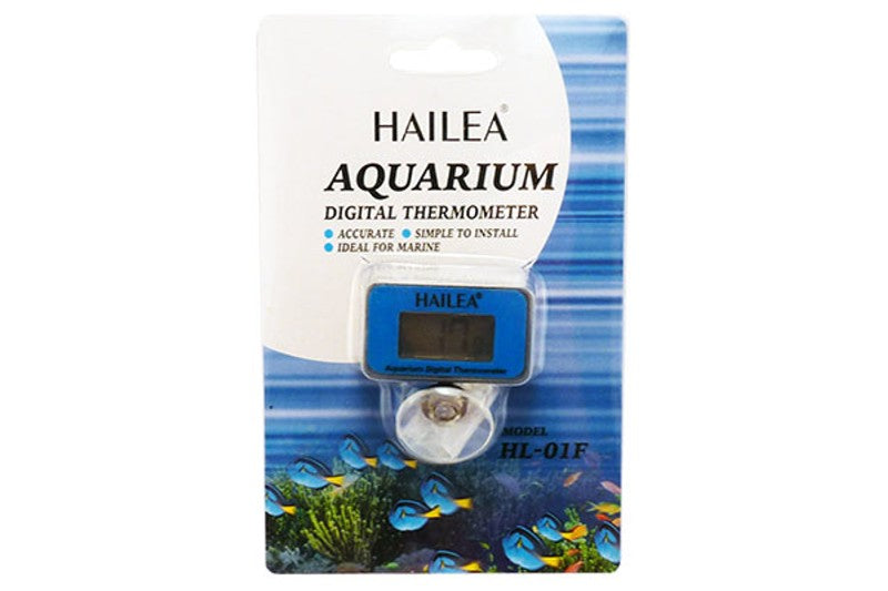 Electronic Aquarium Thermometer with LCD display, waterproof probe, and suction cup for accurate temperature monitoring.