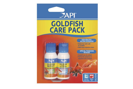 API Goldfish Care Pack starter kit with two 30ml bottles for safe, clean water and healthy goldfish habitat.