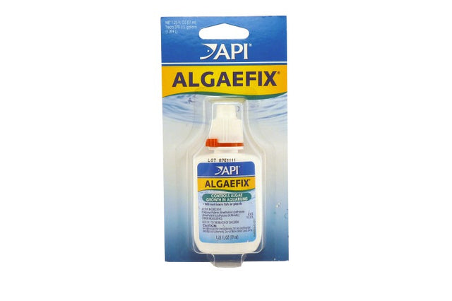 API Algaefix 37mL bottle, an effective algae control solution for clear, healthy freshwater aquariums with live fish and plants.