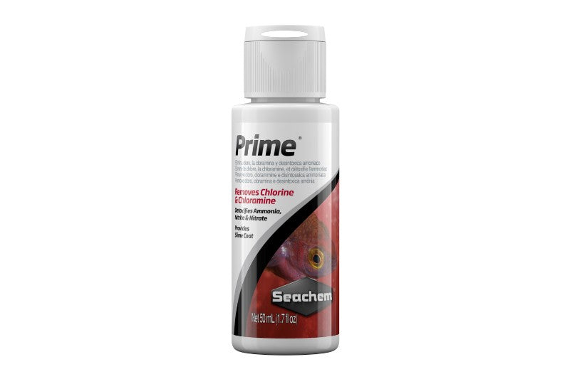 Seachem Prime 50ml water conditioner for aquariums, removes harmful substances and promotes a safe aquatic environment.