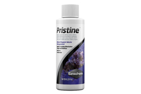 Bottle of Seachem Pristine 100mL, a natural bio-augmentation solution for cleaner, healthier aquatic environments.