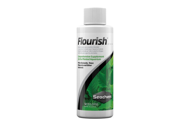 Seachem Flourish 100mL - Comprehensive plant supplement for freshwater aquariums, enhancing growth with essential nutrients.