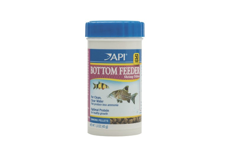 API Bottom Feeder Shrimp Pellets 43g: Nutrient-rich food for bottom feeders, promoting fish health and cleaner aquarium water.