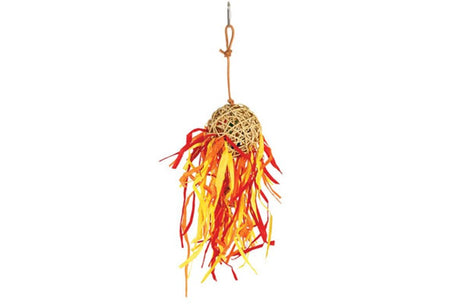 Colorful 40cm Fireball bird toy made from vine and crepe paper, designed for small to medium birds' play and enrichment.