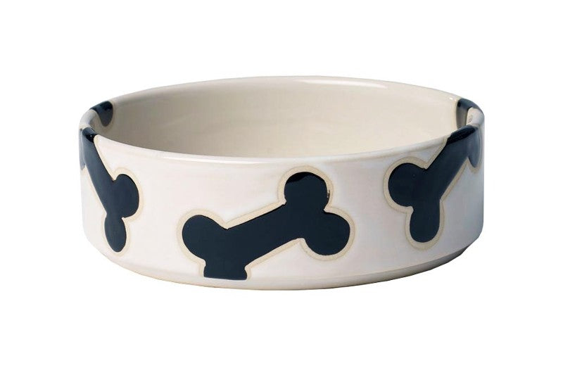 Black and natural 15cm Slicker Bones Bowl for pets, elegant design, dishwasher and microwave safe, sturdy and non-slip.