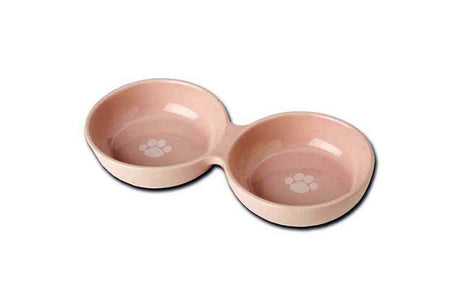 Wubby's Duo Diner Pink: Stylish double pet bowl set for food and water, 12cm diameter, 250mL capacity, perfect for small to medium pets.