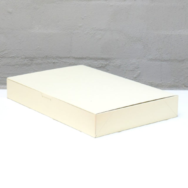 Elegant pearl cream gift box made from recycled board, perfect for stylish gift presentation, 254x381x51mm. Clearance sale!