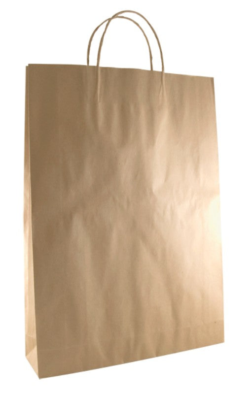High-quality brown kraft paper bags (250) with sturdy handles, ideal for retail and eco-friendly packaging.