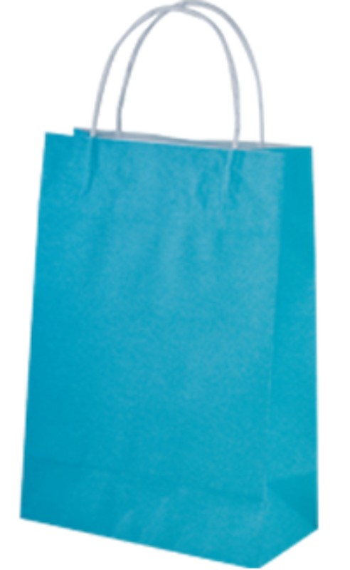 Vibrant blue twist handle paper bags, 29x20cm with 10cm gusset, perfect for eco-friendly retail and events, pack of 250.