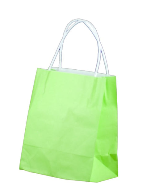 Vibrant lime paper bags with twist handles, perfect for toddler events and eco-friendly celebrations. 250 pieces, durable and fun!
