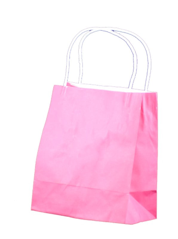 Pink toddler paper bags with twist handles, ideal for parties and crafts, 35x26cm, eco-friendly, 250 pack.