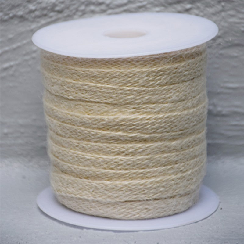 Woven off-white jute twine, 10mm wide and 25m long, perfect for crafting, gift wrapping, and eco-friendly projects.