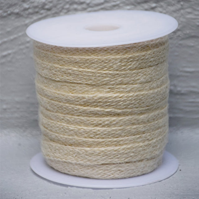 Woven off-white jute twine, 10mm wide and 25m long, perfect for crafting, gift wrapping, and eco-friendly projects.