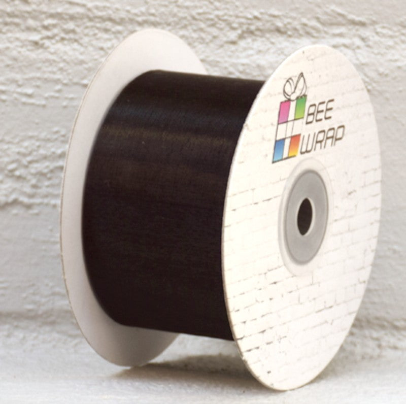 Premium black organza ribbon, 50mm wide and 50m long, perfect for elegant bows, gift wrapping, and home decor.