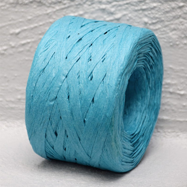 Aqua paper raffia, 4mm wide, 100m long; eco-friendly for crafting, gift wrapping, and floral arrangements.