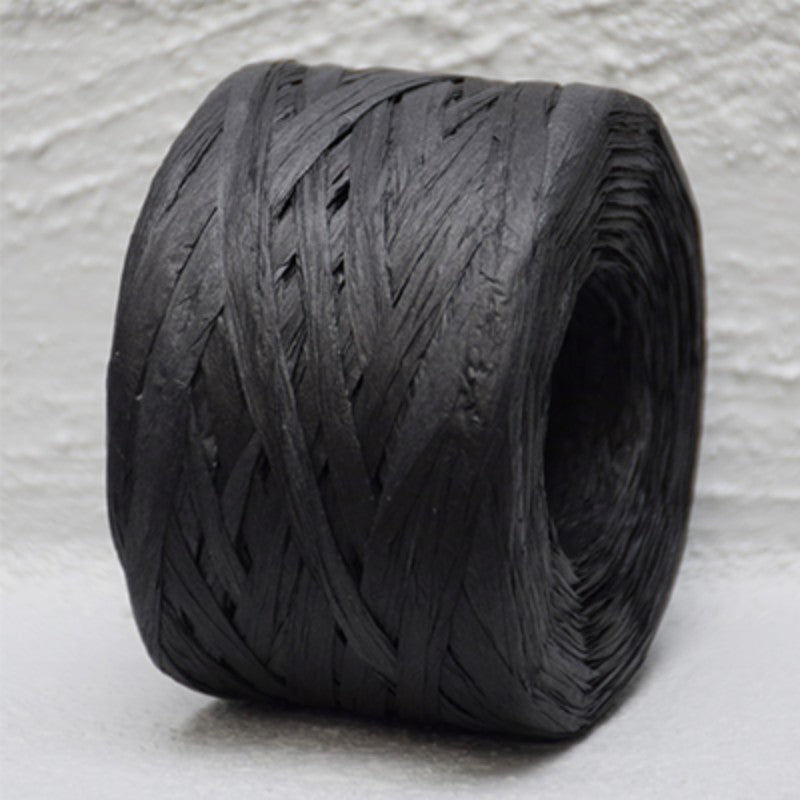 Black paper raffia ribbon, 4mm x 100m, eco-friendly, versatile for crafting, packaging, and decor, adds elegance to projects.