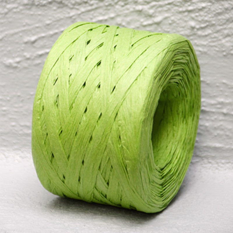 Vibrant Citrus Green paper raffia ribbon, 4mm x 100m, eco-friendly for crafts, gifting, and DIY embellishments.
