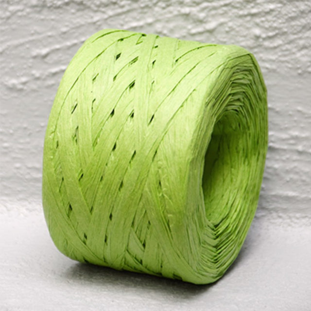 Vibrant Citrus Green paper raffia ribbon, 4mm x 100m, eco-friendly for crafts, gifting, and DIY embellishments.