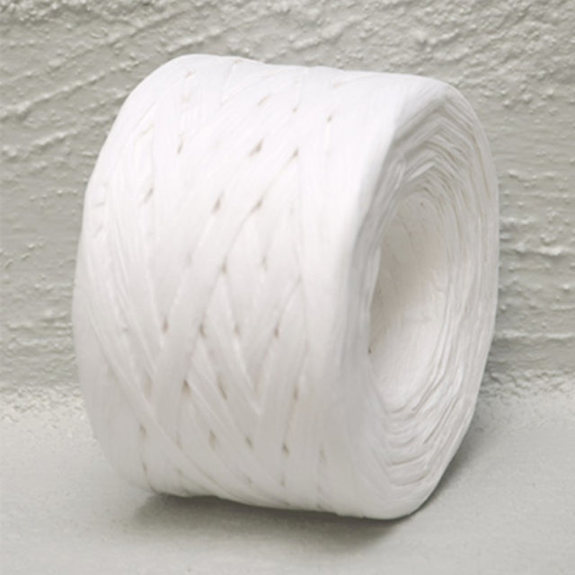 Off-white paper raffia ribbon, 4mm wide and 100m long, ideal for eco-friendly crafting, gift wrapping, and home décor.