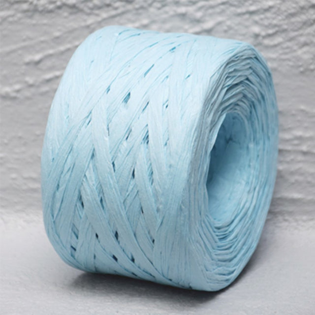 Soft pale blue paper raffia ribbon, 4mm wide and 100m long, perfect for crafts, gift wrapping, and eco-friendly decor.