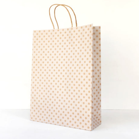Eco-friendly white spot kraft paper bags, 42x31cm, in a bulk pack of 100 with strong handles for easy carrying.